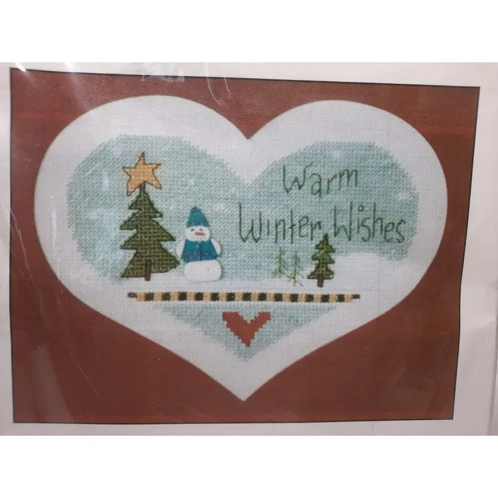 Imaginating Counted Cross Stitch Kit 1403K Winter Wishes w Snowman Button